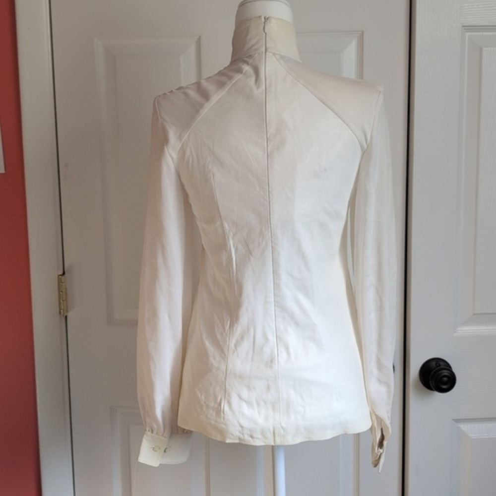 Tamara Mellon Leather and Silk Cream Women's High Neck Top NWT - Picture 4 of 11